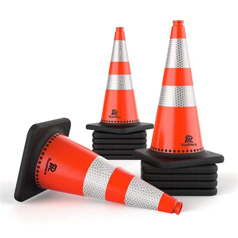RoadHero (12 Pack) Traffic Safety Cones 28 Inch, PVC Cone with Black ...