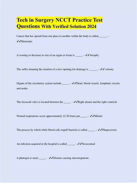 Tech in Surgery NCCT Practice Test Questions With Verified Solution ...