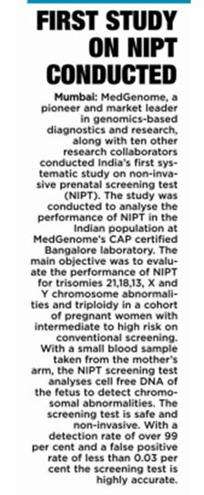 First study on NIPT conducted – The Asian Age – Mumbai - MedGenome ...