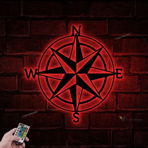 Compass Metal Wall Sign With Led Lights, Compass Metal Sign Multi Colors, Compass Sign, Compass ...