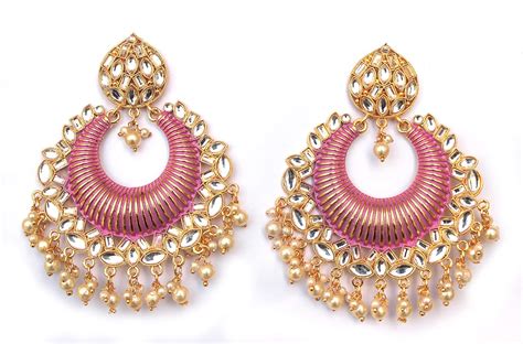 Buy Women's Traditional Metal Chandbali Earring (Pink) at Amazon.in