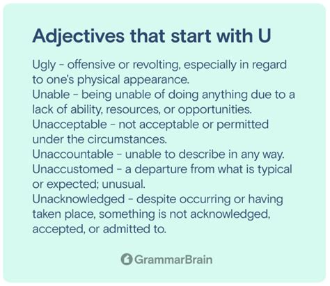 Big List of Adjectives That Start With U (Positive, Negative ...