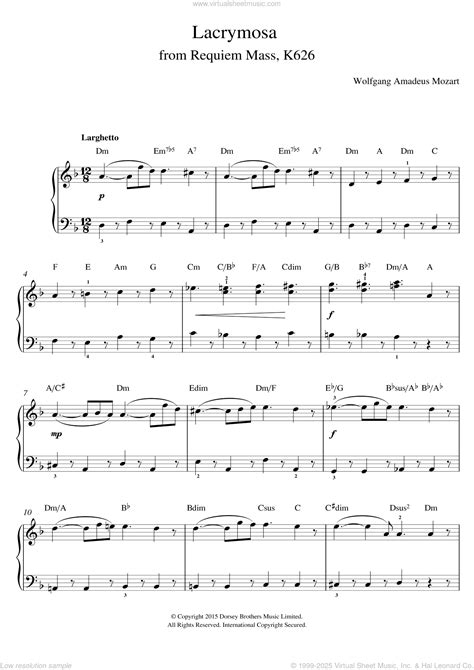 Lacrymosa from Requiem Mass, K626 sheet music for voice, piano or guitar
