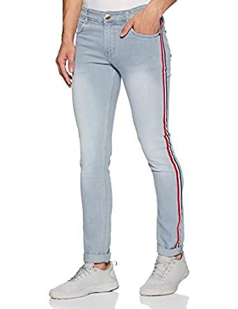 Novarc Men's Side Striped Slim Fit Stretchable Jeans (30, Light Grey ...