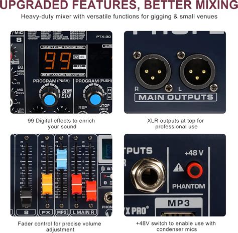 Buy Professional DJ Audio Mixer, Phenyx Pro Sound Mixer, 8-Channel ...