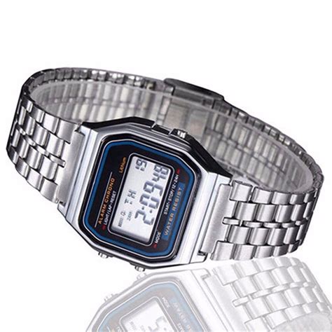 Classic Men Women LED Digital Stainless Steel Stopwatch Wrist Watch-Su ...