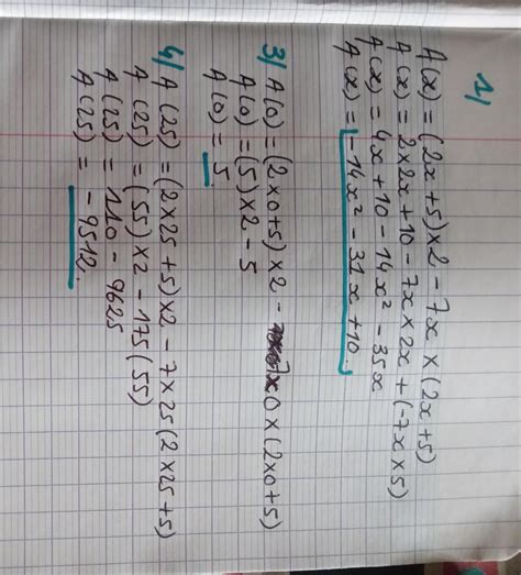 On donne l'expression : A(x) = (2x + 5)2 - 7x (2x + 5). 1) Développer ...