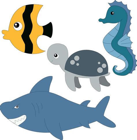 colorful ocean animals clipart set in cartoon style. includes 4 aquatic ...