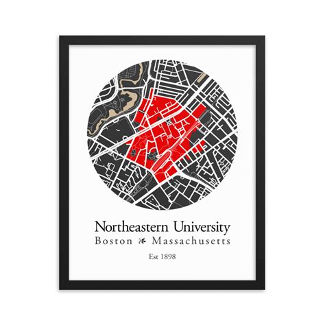 Northeastern University, Boston Campus Map Framed Print, Northeastern ...