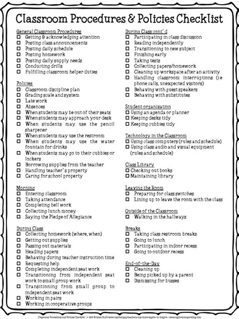 Image result for Classroom Procedure Checklist