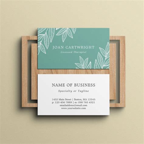 Soothing Cyan White Leaves Psychologist Therapist Business Card ...