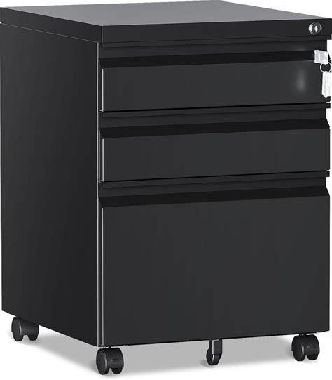 3 Drawer File Cabinet，Mobile Filing Cabinet with Lock and Wheels，Fully ...