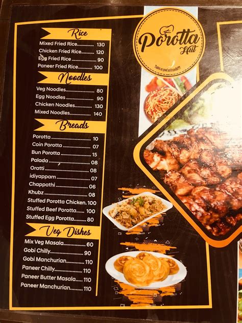 Menu at Porotta Hut, Thiruvananthapuram