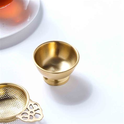 Brass Double Leaf Tea Strainer With Bowl (1.5 Inch) – Vedansh Craft