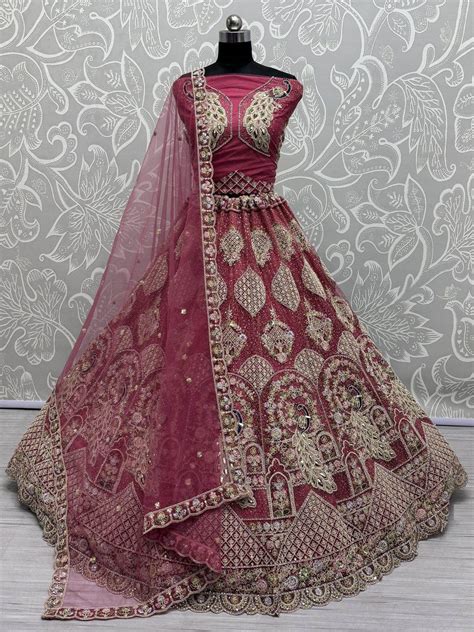 Shop Adorable Rose Pink Embroidered Sequins Net Lehenga Choli From ...