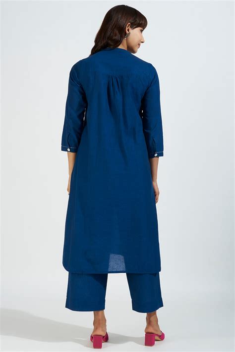 stand collar kurta with round hem - nautical nightfall & indigo hue ...