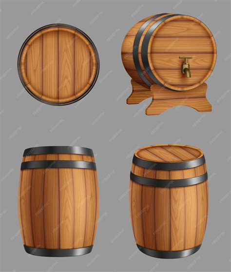 Wooden barrels. containers for alcohol liquids beer or old wine cork ...