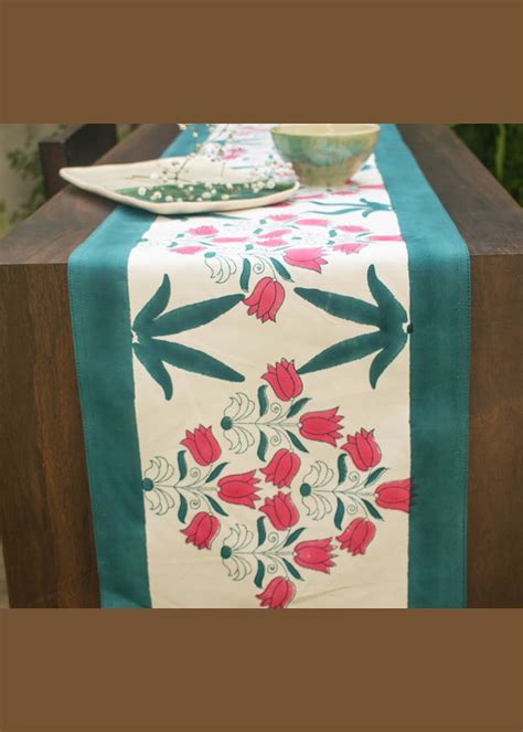 Get Tulip Phool Print Hand Blocked Cotton Canvas Table Runner at ₹ 1014 ...