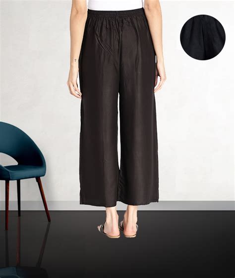 Women’s Heavy Rayon Solid Plain Free Size Palazzo (Black) – Fabclub