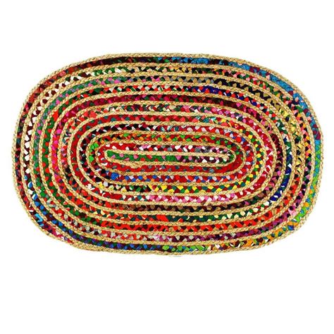 DN HANDICRAFT Natural Cotton Jute Handmade Multicolor Chindi Reversible ...