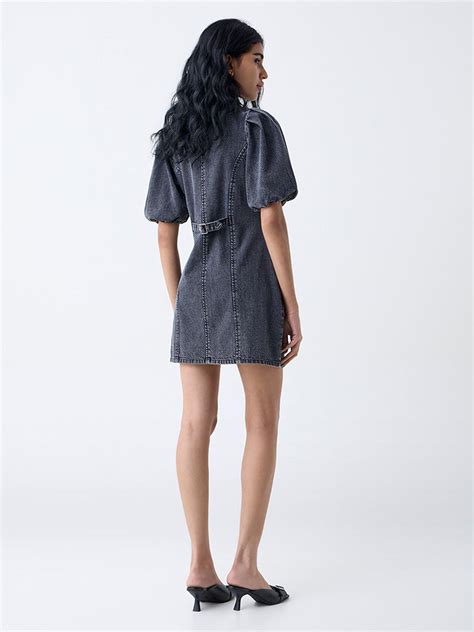Buy Nuon Grey Faded Denim A-Line Dress from Westside