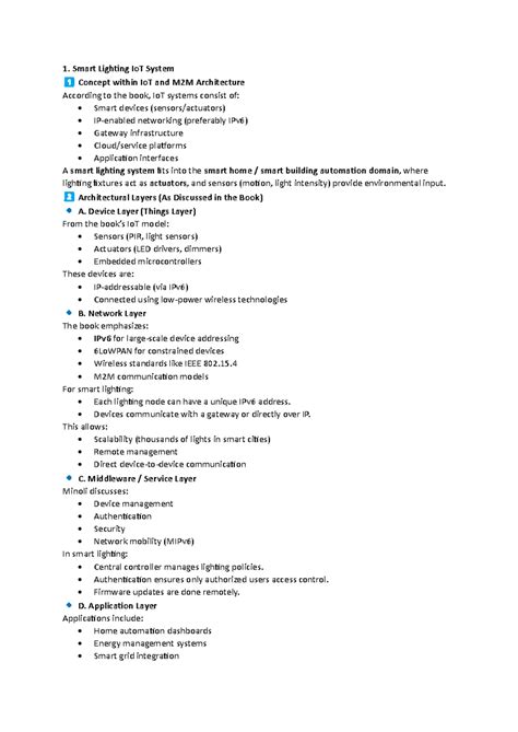 IoT IA2 Notes: Smart Lighting Systems and M2M Architecture - Studocu