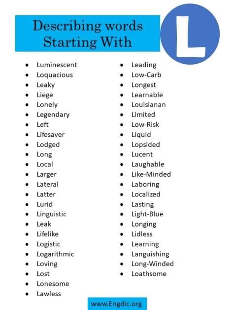 Describing Words That Start With L - EngDic