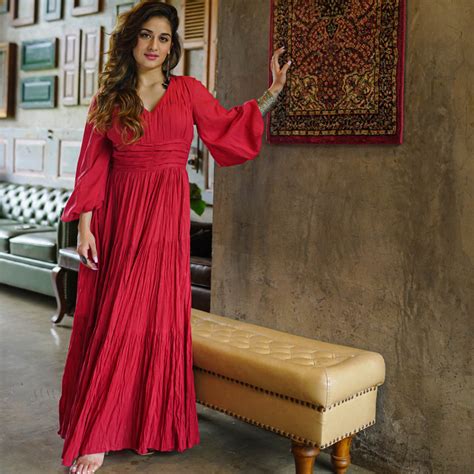 Buy Bunai Amara Belt Pink Cotton Maxi Dress For Women Online