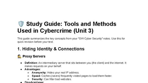 Study Guide: Cyber Security Tools & Methods (Unit 3) - Studocu