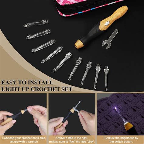 Buy Coopay Light Up Crochet Hook Set with Case, Two-Stage Adjustment ...