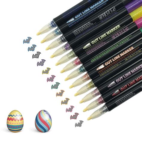 PICK SLICK Double Line Outline Pen, Self-Outline Metallic Markers, 12 ...