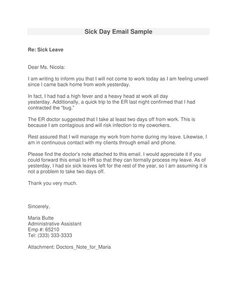 Free Printable Sick Leave Email Templates [For Office, One Day] Example ...
