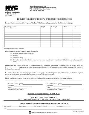 Fillable Online www1.nyc.govpdfRequest-for-Certified-CopyRegistration ...