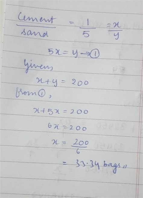 In a certain mixture the ratio of cement to sand 1:5 how many bag of ...