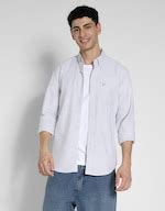 Buy American Eagle Men Grey Striped Slim Fit Oxford Button-Up Shirt ...