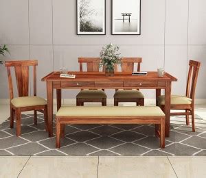 Mywood Solid Wood 6 Seater Dining Set Price in India - Buy Mywood Solid ...