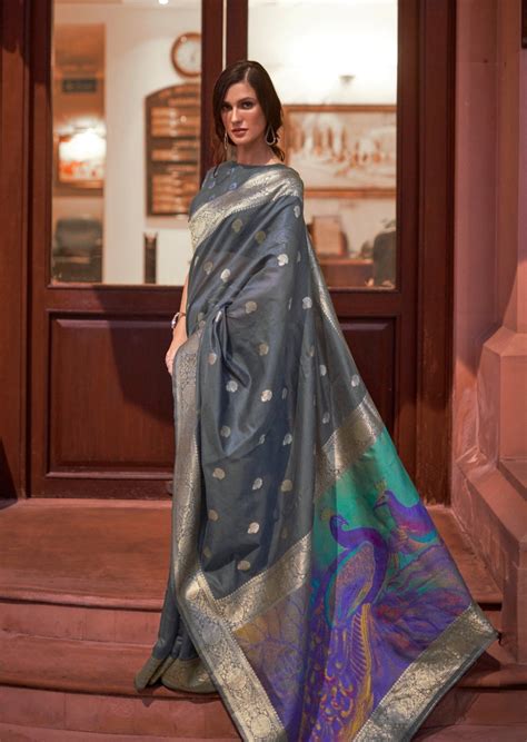 Banarasi Silk Handloom Weaving Grey Saree – Sunasa