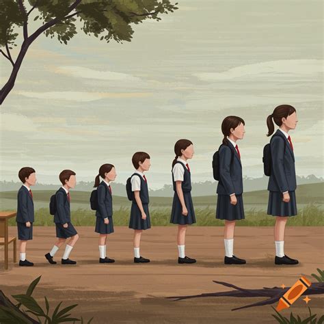 Anagenesis concept with schoolchildren in uniform, faces hidden on Craiyon