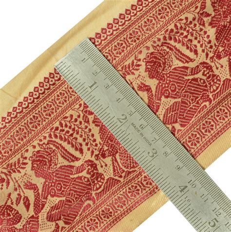 Antique Vintage Saree Border Indian Craft Trim Woven Ladies Peach Ribb ...