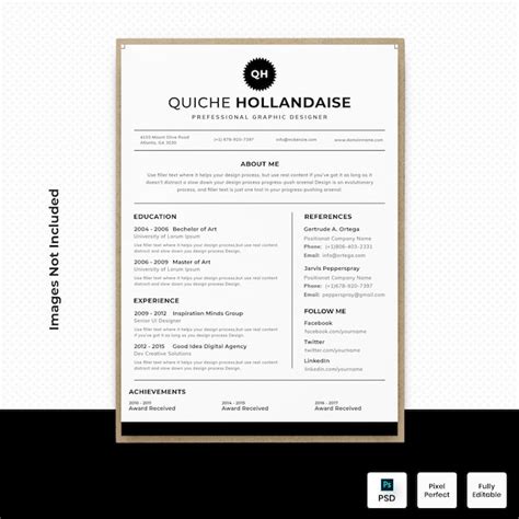 Black & white resume cv template | Premium PSD