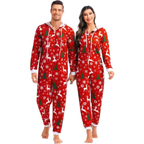 frawirshau Christmas Onesie Pajamas For Family Couples Onesie Pajamas ...