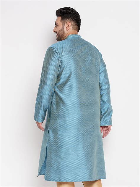 VASTRAMAY Men's Plus Size Aqua Blue Woven Kurta – vastramay