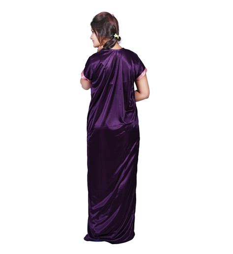 Buy TRUNDZ Women's Satin Solid Maxi Nighty (535_purple & pink_Free Size ...