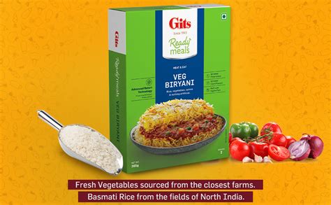 Gits Ready to Eat Veg Biryani, Layered Rice Dish, Microwaveable, 795g ...