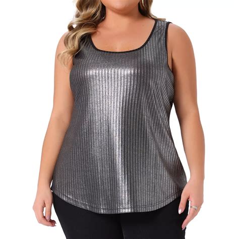 Women's Plus Size Metallic Tank Tops Sleeveless Square Neck Sparkly ...