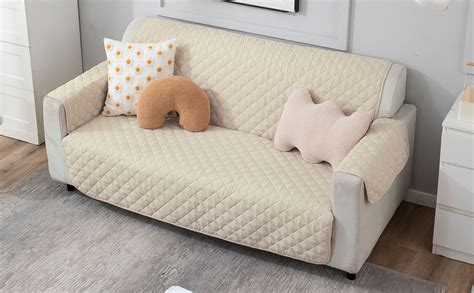 HOKIPO 3 Seater Quilted Polyester Sofa Cover Mat, 170x184 cm, Cream (AR ...