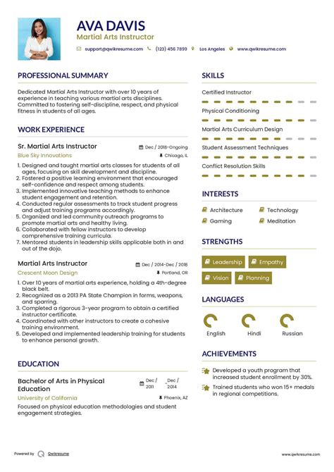 10+ Martial Arts Instructor Resume Samples & Templates for 2025