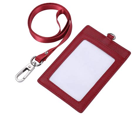 Genuine Leather 2-Sided ID Badge Holder with Lanyard, (Red) - Walmart.com