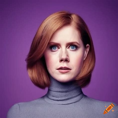 Amy adams with a straight bob haircut, purple sleeveless turtleneck ...
