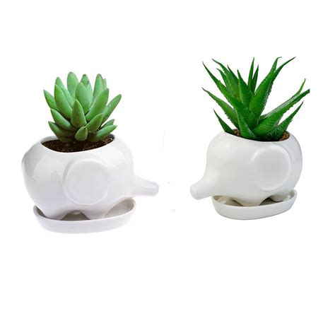 Wish you have a nice day Set of 2 Cute Elephant Flower Pot,Modern White ...